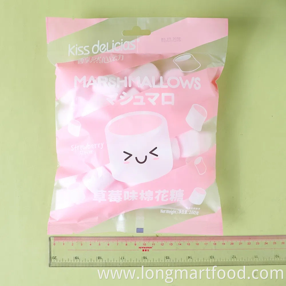 Poly Bag Packaging Soft White Strawberry Flavor Marshmallow Candy
